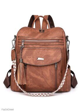 PU Leather Backpack Purse for Women, Brown